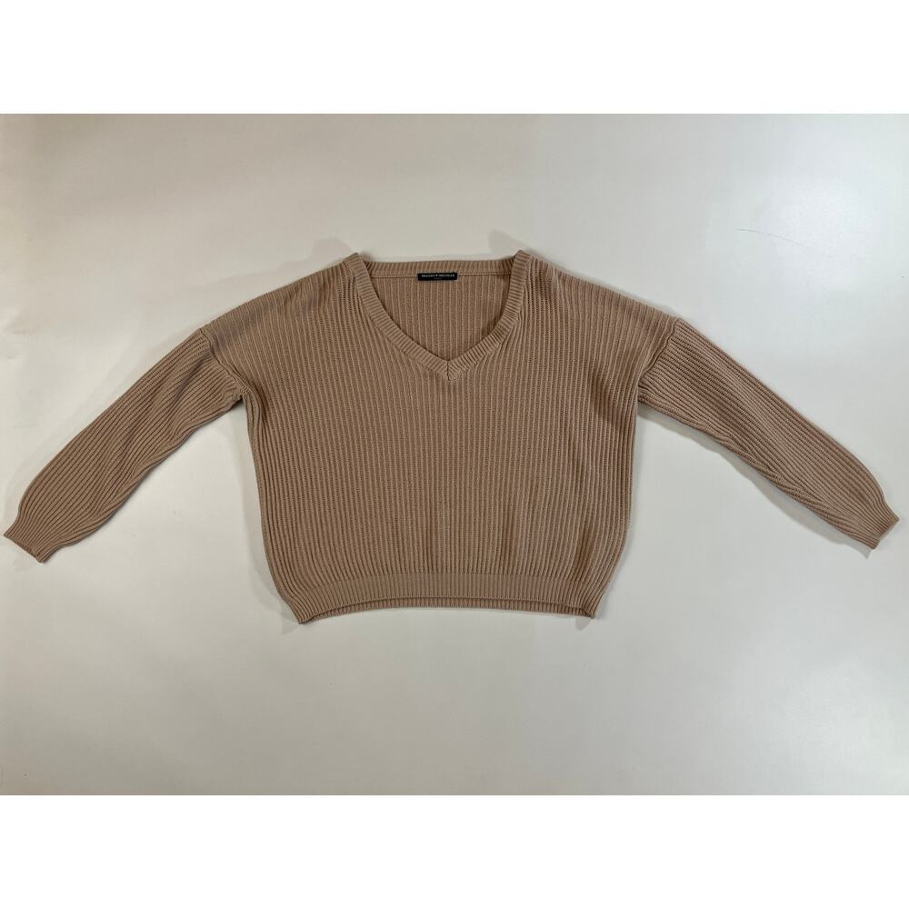 Brandy Melville Women One Size Beige Ribbed Knit V Neck Sweater Made in Italy